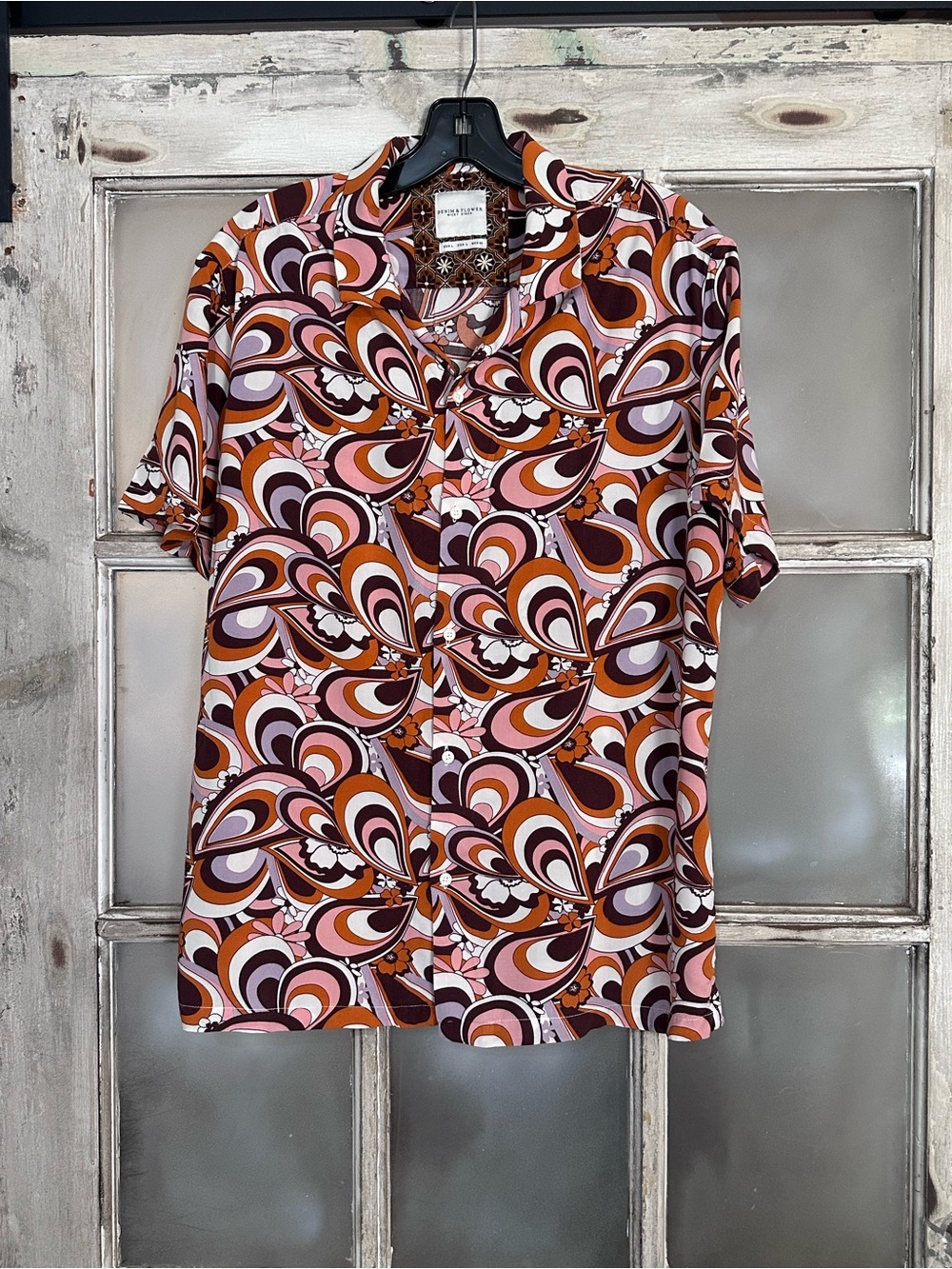 Denim & Flower Ricky Singh men’s shirt size L rust/white retro 70’s design